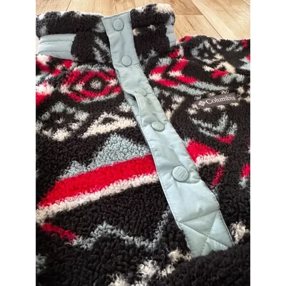 Columbia S Big Timber Peak Half Snap Cozy Cabincore Sherpa Fleece Black Red Blue - Picture 3 of 14